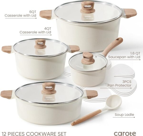 CAROTE Nonstick Pots and Pans Set, 12 Pcs Ceramic Cookware Sets - Image 5